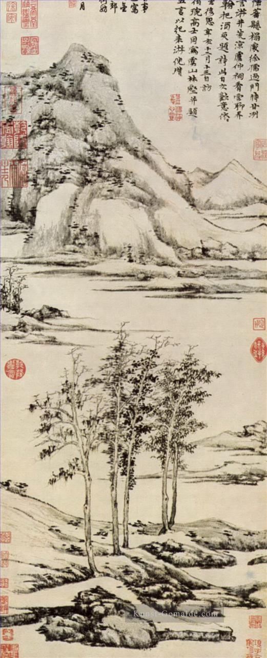 Bäume in einem Flusstal in y shan 1371 alten China Tinte Ölgemälde